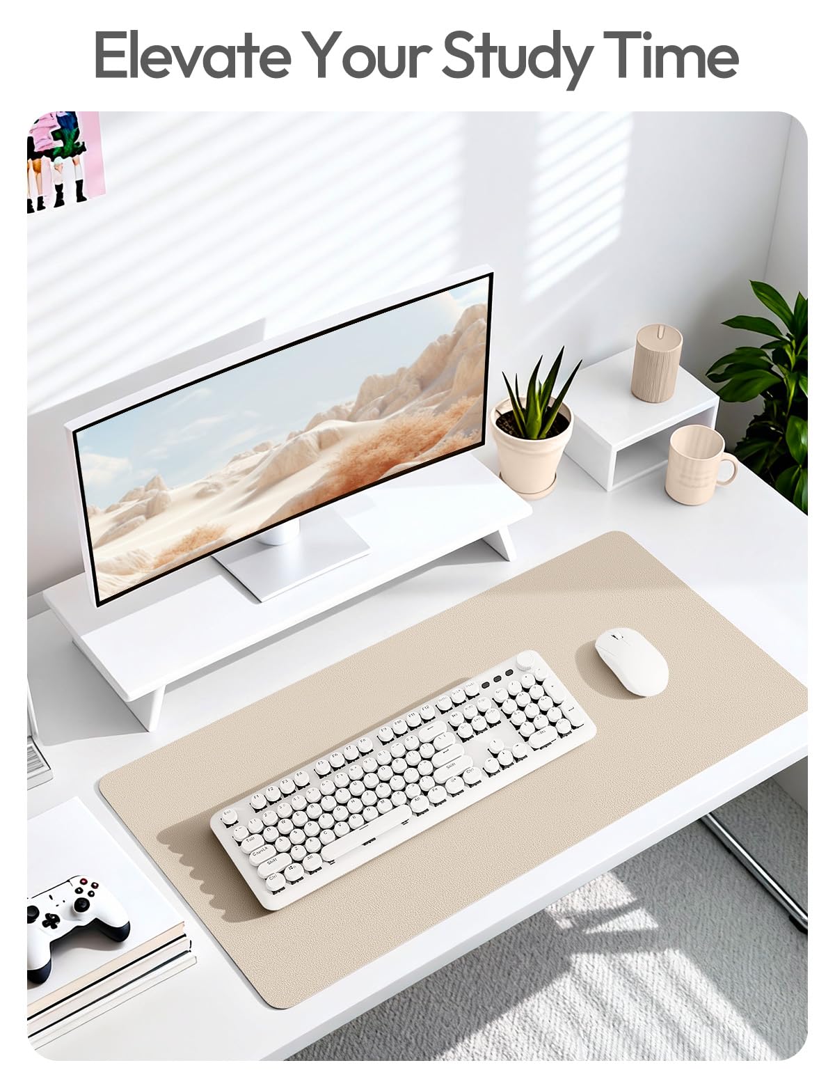 YSAGi Leather Desk Pad Protector, Large Mouse Pad, Non-Slip PU Leather Desk Blotter, Waterproof Writing Pad for Office and Home (31.5" x 15.8", Eggshell)