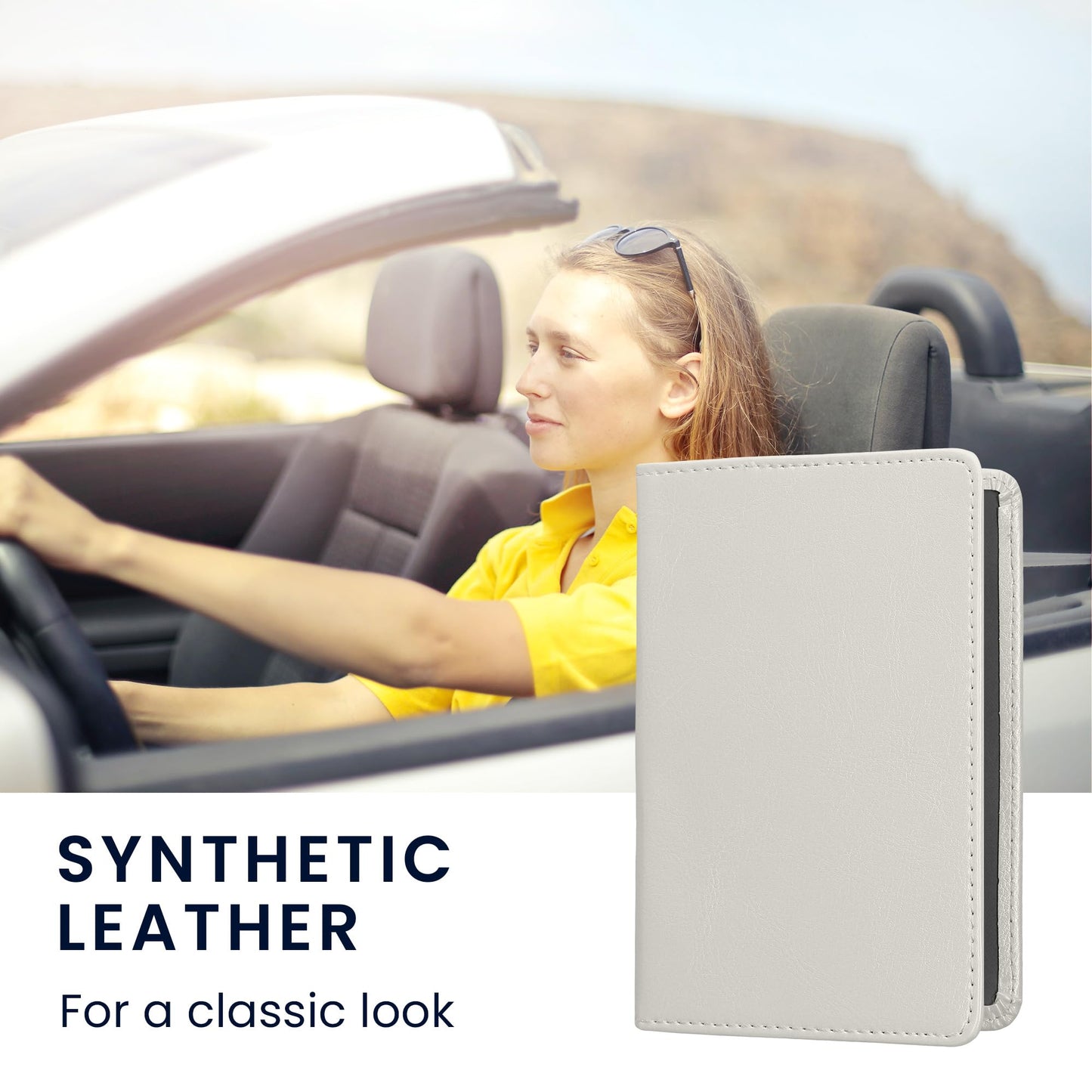 kwmobile Registration and Insurance Holder - Car Document Holder for Vehicle Documents and Cards - PU Leather - Silver