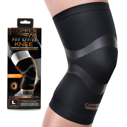 Copper Fit Pro Series Compression Knee Sleeve, Black with Copper Trim, Large, Packaging may Vary