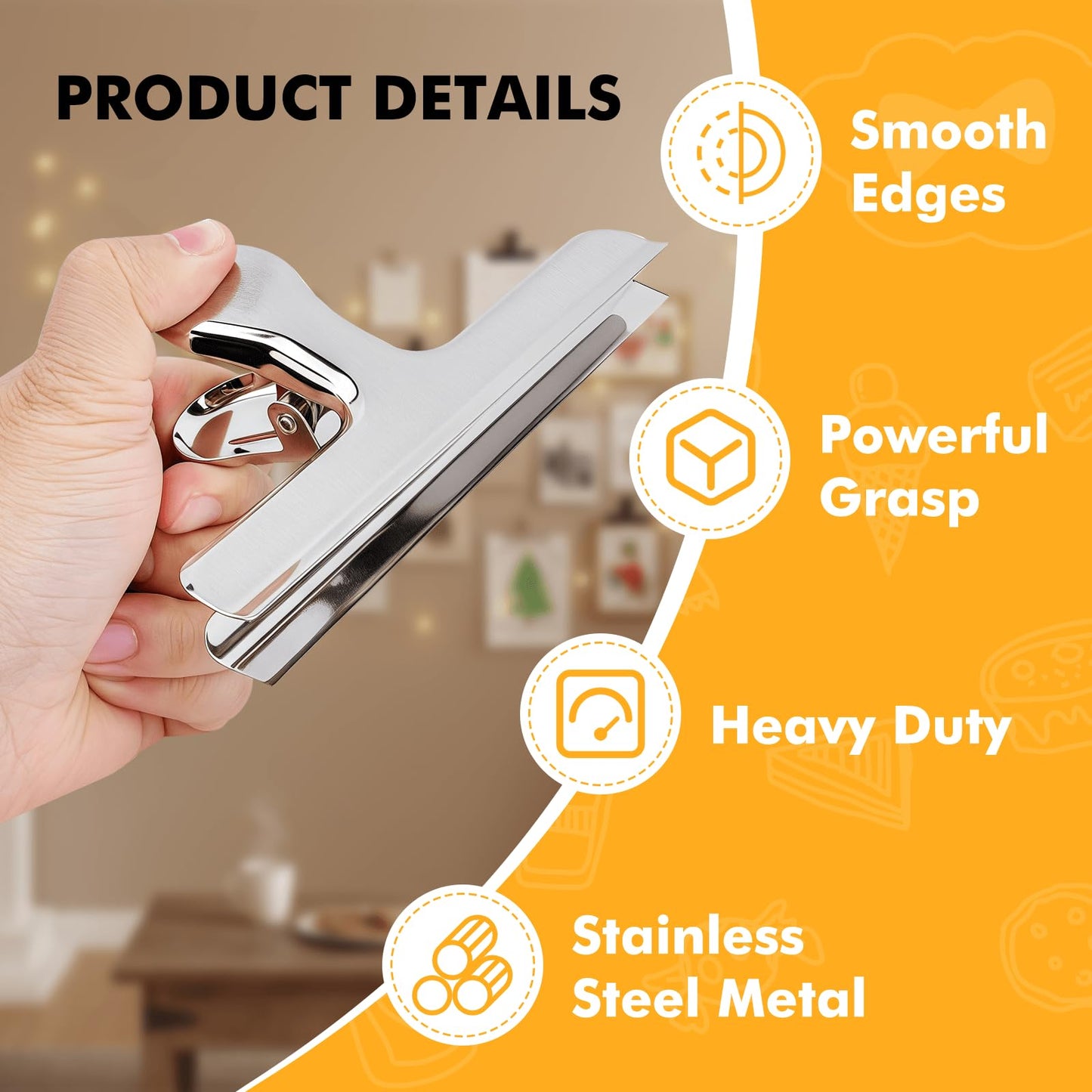 Chip Clips, 12Pcs Sliver Metal Bag Clips for Food Packages, Snack Chip Clip for Bags, Kitchen Snack Bag Clip for Food Packages and Office Home, 3 Inches