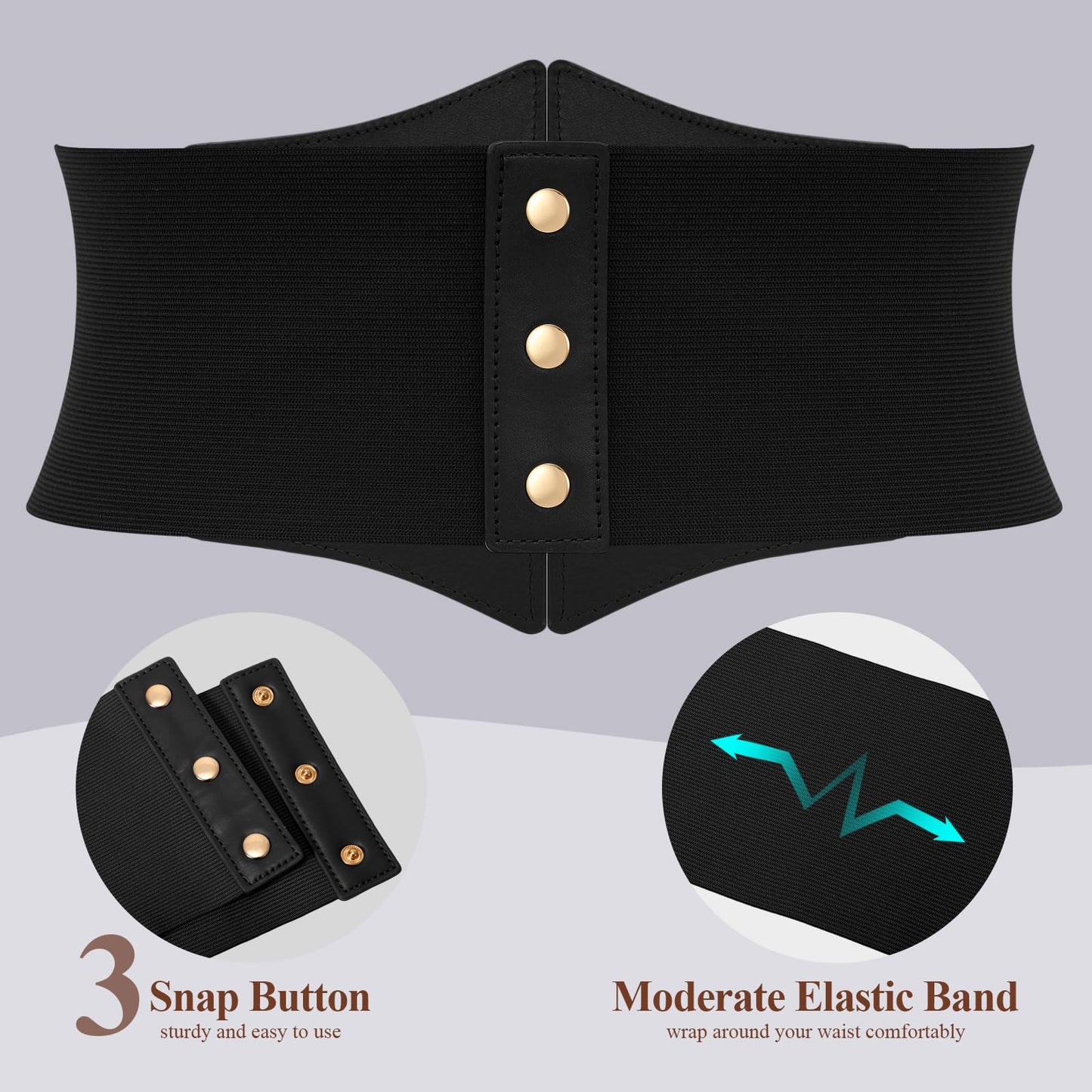 JKEEMI Women Corset Belt Wide Stretchy Waspie Elastic Waist Belt with Gold Buckle for Daily Cosplay Halloween Costume