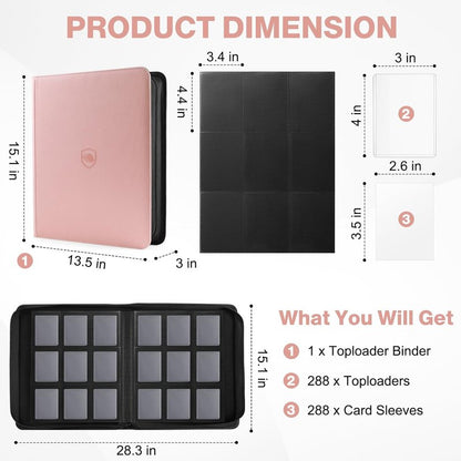 Top Loader Binder - Holds 288 Toploaders & Card Sleeves | 9-Pocket Design for TCG & Sports Cards