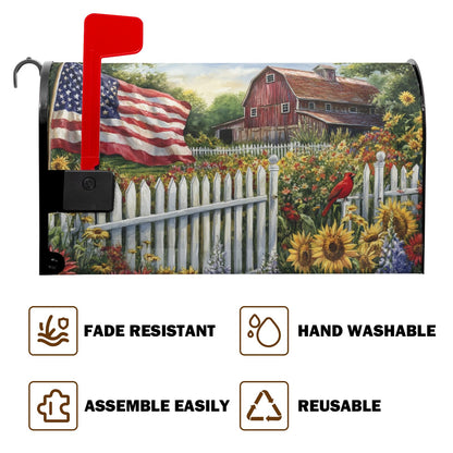American Flag Patriotic Mailbox Covers 4th of July Independence Day Mailbox Cover Sunflowers Summer Post Letter Box for Garden Standard Size 21x18 in for Yard Home Decor
