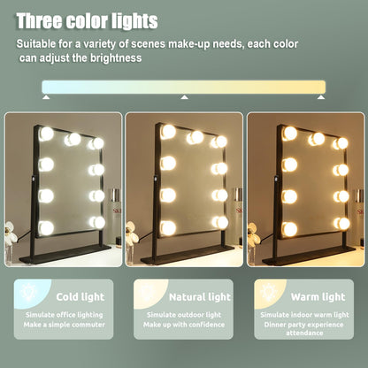 Hansong Vanity Mirror with Lights Lighted Makeup Mirror with 9 LED Bulbs Plug in Light Up Makeup Mirror with Lights 360 Rotation with 10x Magnifying Mirror Tabletop