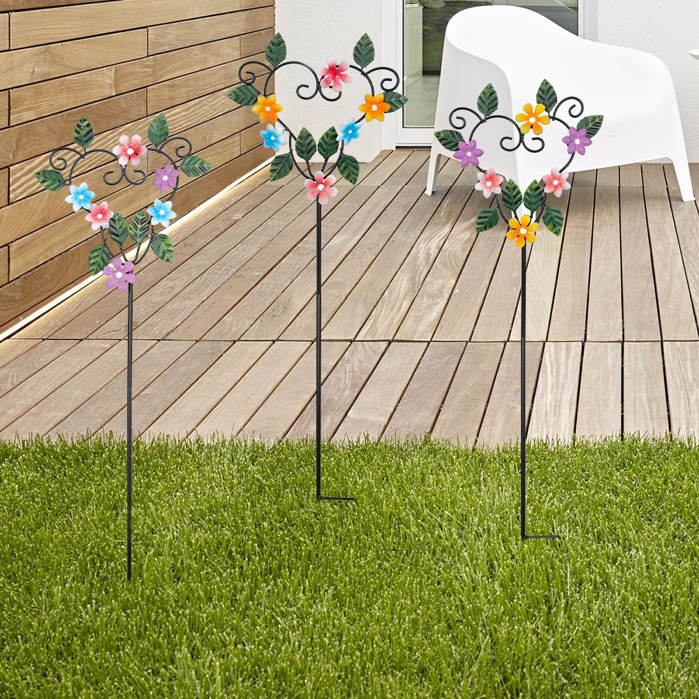 SATHGA Metal Flowers Decorative Garden Stakes, 22.1 ''H Heart Shape Metal Flowers for Outside Yard Art Garden Stakes,Spring Outdoor Decor Housewarming Present for Women Mom Grandma