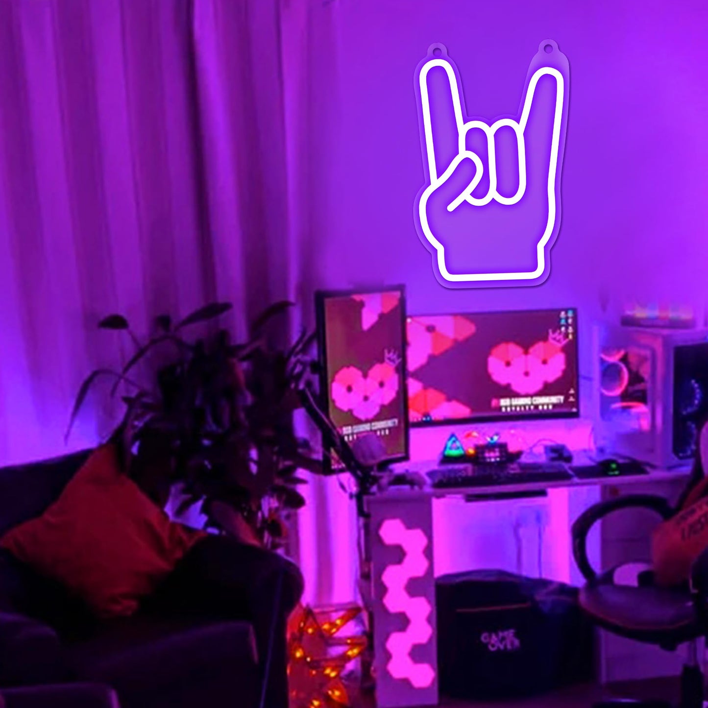 Attivolife Rock Hand Shaped Neon Light, Gamer Wall Decor LED Neon Signs with Dimmable, USB Powered for Bar Christmas Birthday Home Party Gifts
