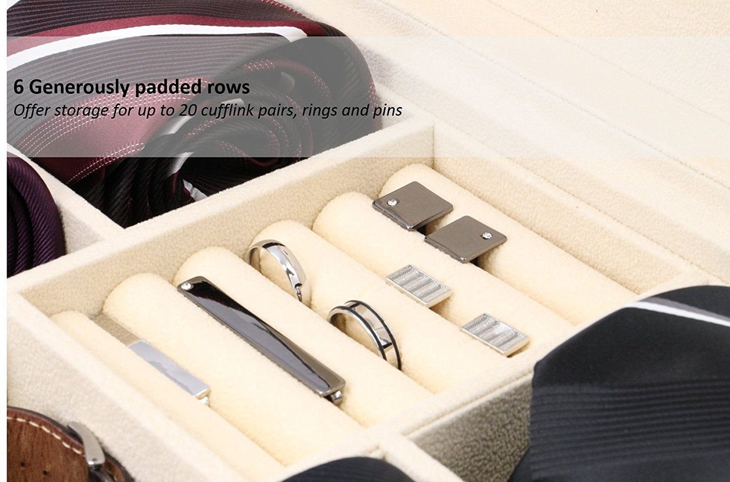 Decorebay Handcrafted Crocodile Leather Tie Box and Cufflink Storage Box for Men – Seal Brown