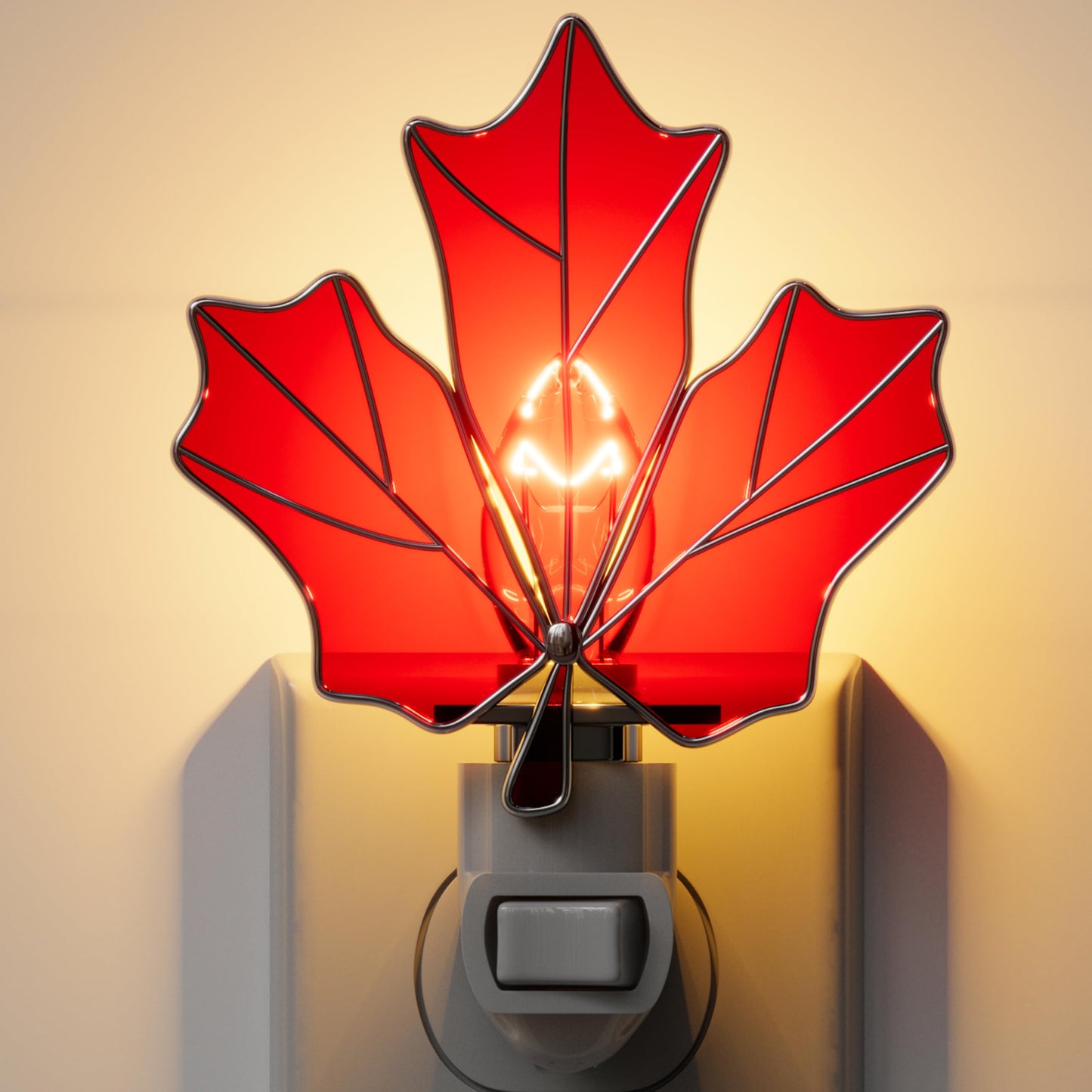 KUNDGLA Stained Glass Night Lights Plug into Wall Brown Maple Leaf Plug in Night Light 7W Warm White Lamp Decorative Accent Nightlight with On Off Switch for Adult Kids Room Home Gifts for Grandkids