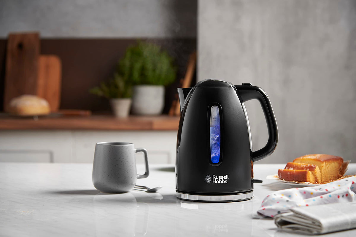 Russell Hobbs Textures+ Kettle [1.7 L, 2400 W, Blue LED Lighting] (Quick Boil Function, Removable Limescale Filter, Illuminated Water Level Indicator, Automatic Lid Opening) Tea Maker 22591-70