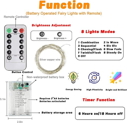 4 Pack 60LED Battery Operated Fairy Lights with Remote, 8 Modes LED String Lights with Timer, Dimmable, Memory Function, Waterproof Twinkle Fairy Lights for Outdoor Indoor Christmas Decor(Cool White)