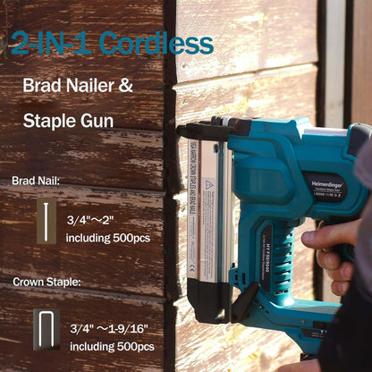 Cordless 2 Inch Brad Nailer Compatible with Makita 18V Battery,2-in-1 18GA Nail Gun Staple Gun with 1000pcs Nails for Woodworking,Upholstery