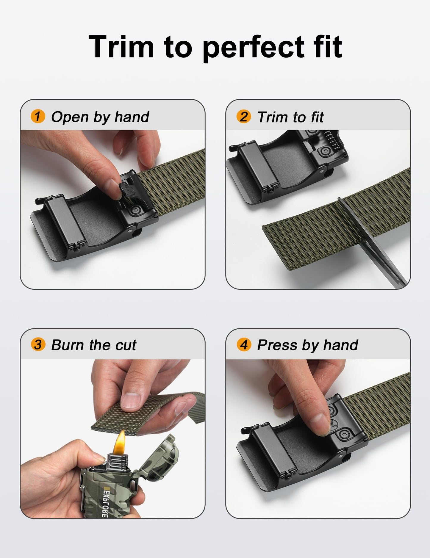 JUKMO Men's 1.5" Nylon Ratchet Belt, Casual Web Click Tactical Belt with Slide Buckle for Jeans, No Holes Adjustable Trim to Fit(Army Green,Small)