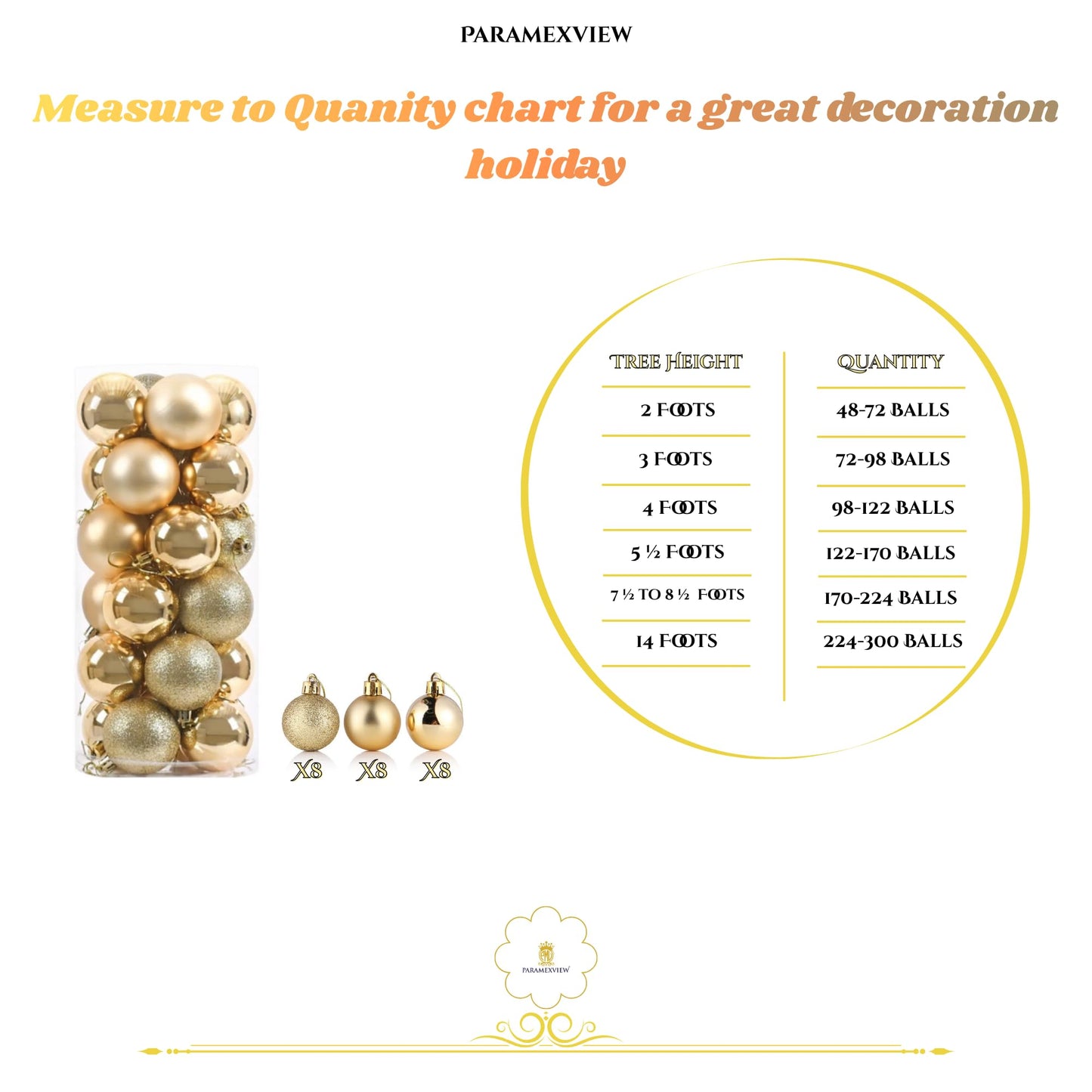 Paramexview® 24 Pcs Christmas Balls Set, 40mm/1.57" inch, Christmas Tree Hanging Shatterproof Ornaments Decoration, Pre-Hooked Hanging Balls, Seasonal Home Decoration for Trees (Gold)
