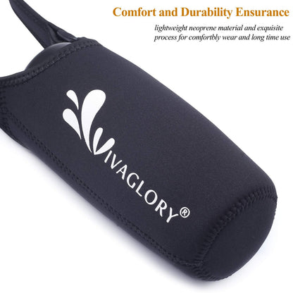 VIVAGLORY Dog Water Bottle & Bottle Holder with Strap Combo for Travel & Walking, Carrier with Adjustable Shoulder Strap, Portable & Stainless Steel for Pet Puppy, 25oz, Black