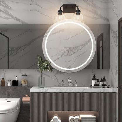 Tipace 2 Lights Industrial Bathroom Vanity Light Fixtures Over Mirror Black Vintage Vanity Lights with Globe Clear Glass Farmhouse Wall Sconces Fixture(Exclude Bulb)