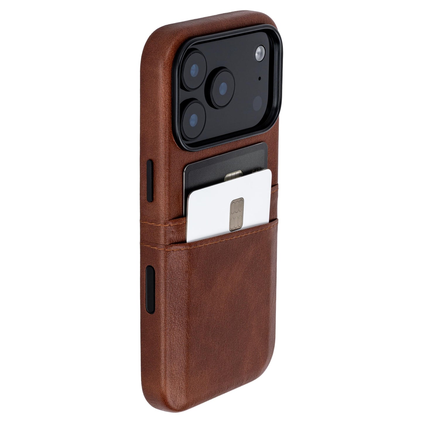 Dockem Card Case for iPhone 17 Pro with Magnetic Mounting Plate, Camera Control Button, Wallet with 2 Holder Slots: M2 Exec Premium Synthetic Leather (Brown)