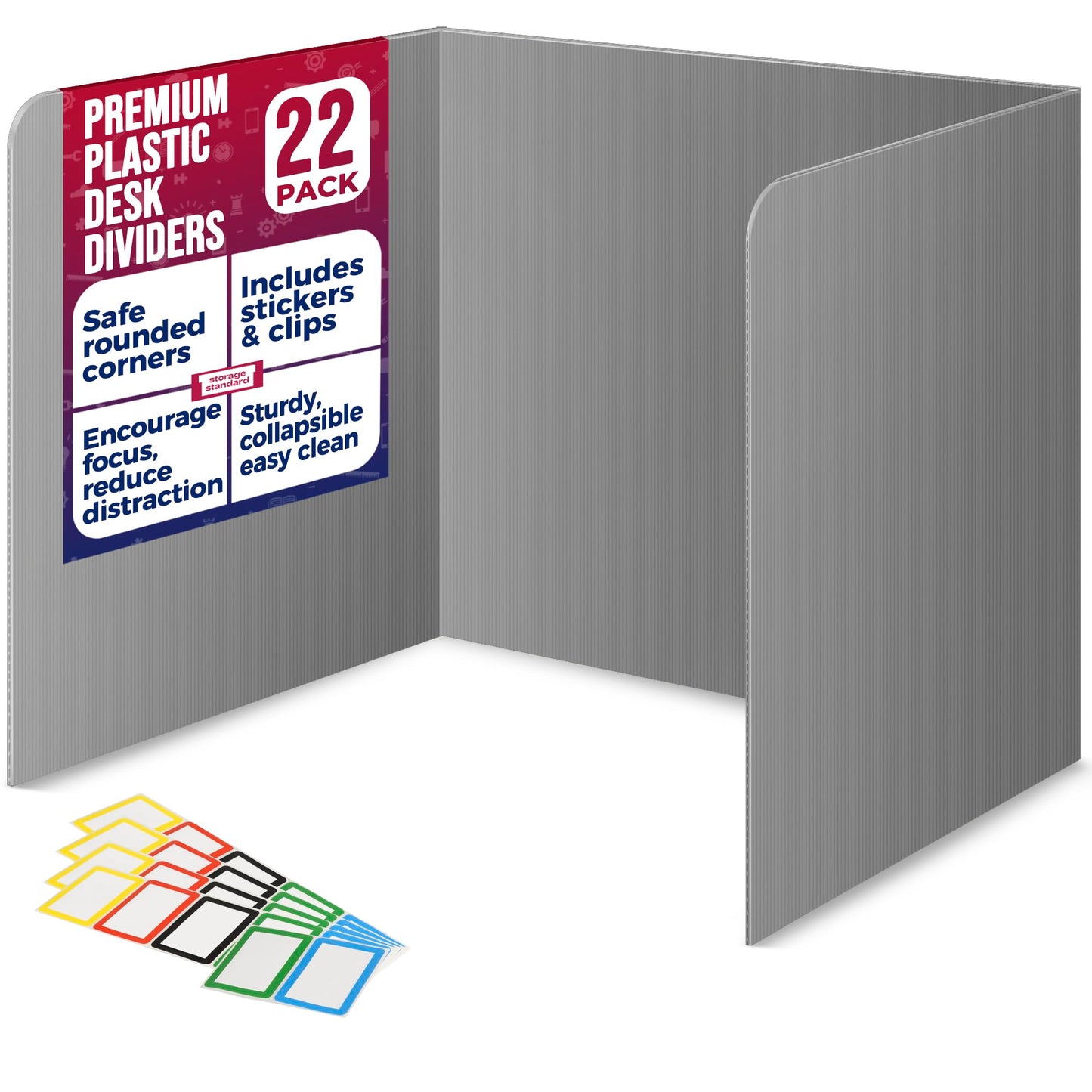 22-Pack Desk Dividers for Students - Waterproof & Durable Plastic Privacy Shield Divider, Classroom Folders Teacher Supplies, Easy-to-Clean Plastic Study Carrel Folder Boards for Student Desks, Grey