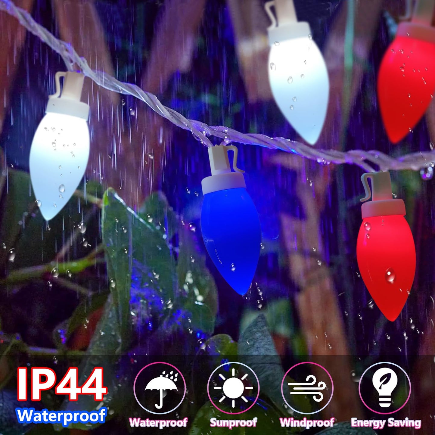 Fonusty Red White and Blue Lights 25Ft 4th of July Decorations Light with 25 LED Christmas Light, Plug-in Patriotic String Lights for Fourth July Christmas Home Presidents Day Memorial Day Decor