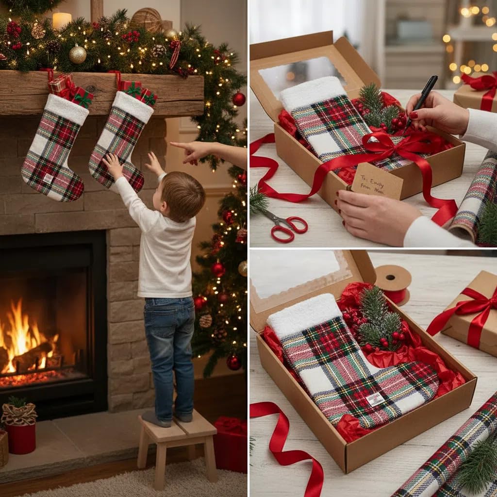 TAILORMAP Harris Tweed Wool Christmas Stocking 12 Inch, Fireplace Hanging Decoration for Holiday Party Filler (No.899)