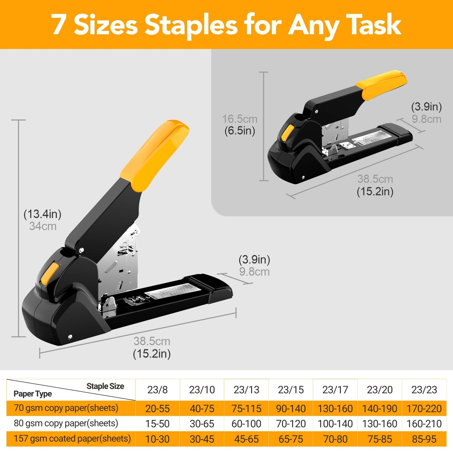 AFMAT Heavy Duty Stapler, 220 Sheets Capacity Stapler for Classroom, 60% Reduced Effort, Jam Free, Adjustable Paper Depth, Metal Desk Office Staplers w/ 50,000+ Uses, Includes 7000Pcs Staples, ES15