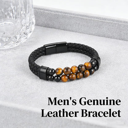 Genuine Leather Bracelet for Men - Stackable Bracelets Best Gifts for Him, Husband, Dad, Boyfriend | Birthday Gift, Fathers Day Present, 316L Surgical Stainless Steel Clasp, Fits Wrists 7.8"-8.3"