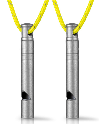 TISUR Titanium Emergency Whistle,120db Safety Whistle with Lanyard,Outdoor Survival Small Whistle for Life Saving,Hiking,Pets Training,Coach Sports (Gray-2PCS)