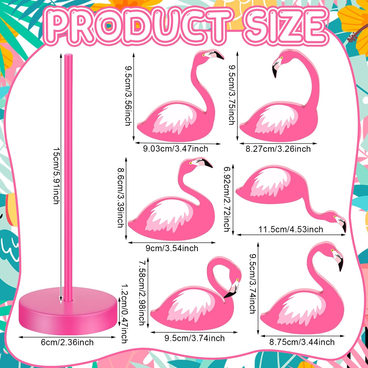 Wenqik 6 Pcs Flamingo Table Decor Pink Flamingo Party Decoration Table Centerpiece Summer Wood Tall Standing Block Set Tropical Bird Toppers Sign for Home Office Desk Tier Tray Decor