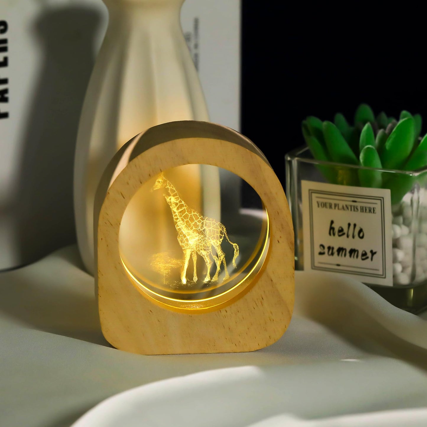 Ornalrist Giraffes Gifts for Women Wood Night Light for Home Decor - 3D Engraved Giraffes Lamp Collectible Figurines Gifts for Mom Friends Giraffe Lovers