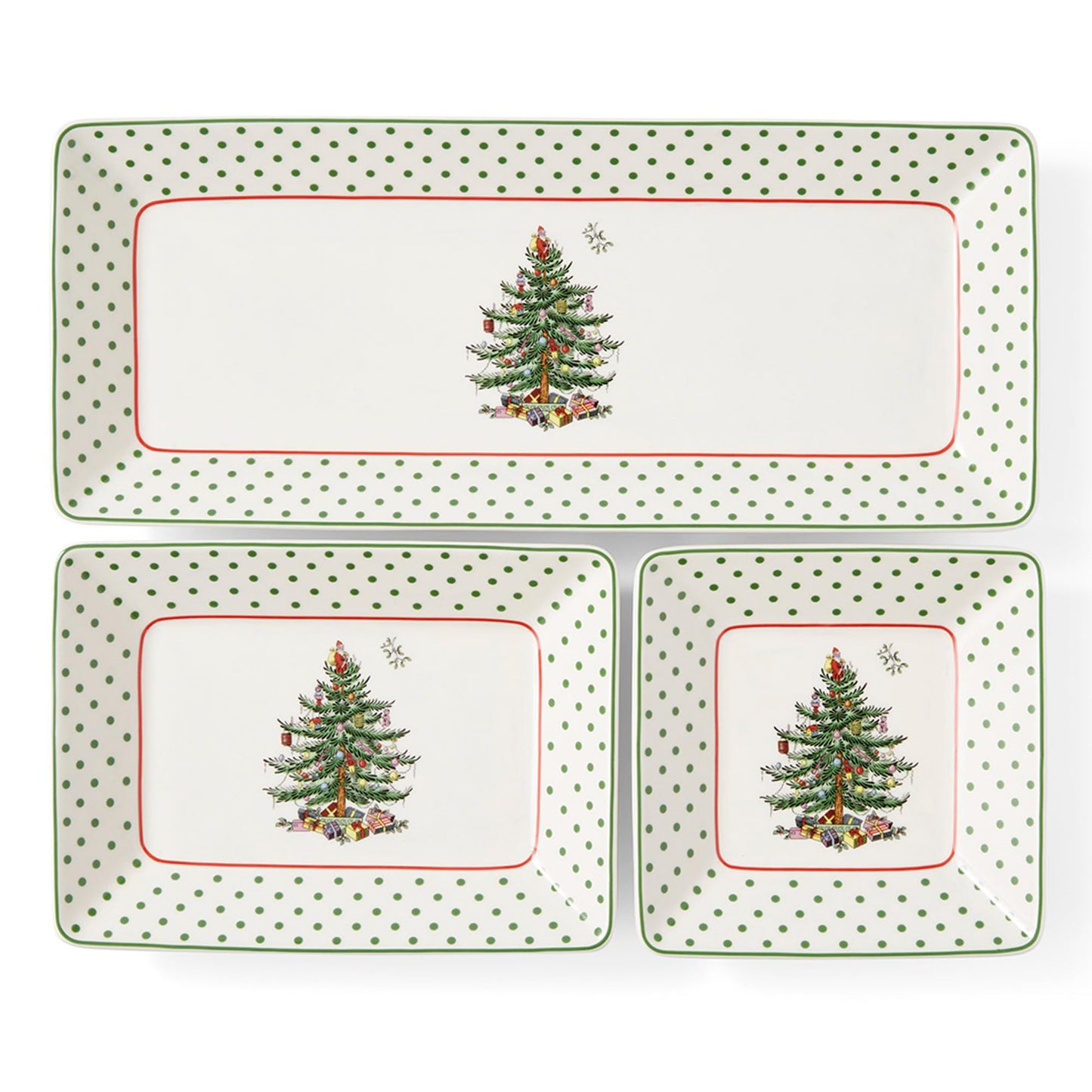 Spode Christmas Tree 3-Piece Dessert Trays, Polka Dot - Holiday Dinnerware & Decorative Nesting Trays, Holiday Winter Serving for All Parties & Occasions - for Snacks, Appetizers, Cookies