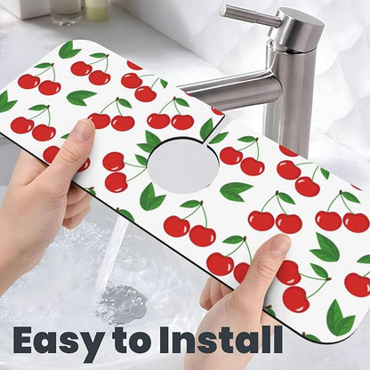 Fruit Cherry Red Cherries Leaves Leaf White Kitchen Sink Splash Guard Faucet
