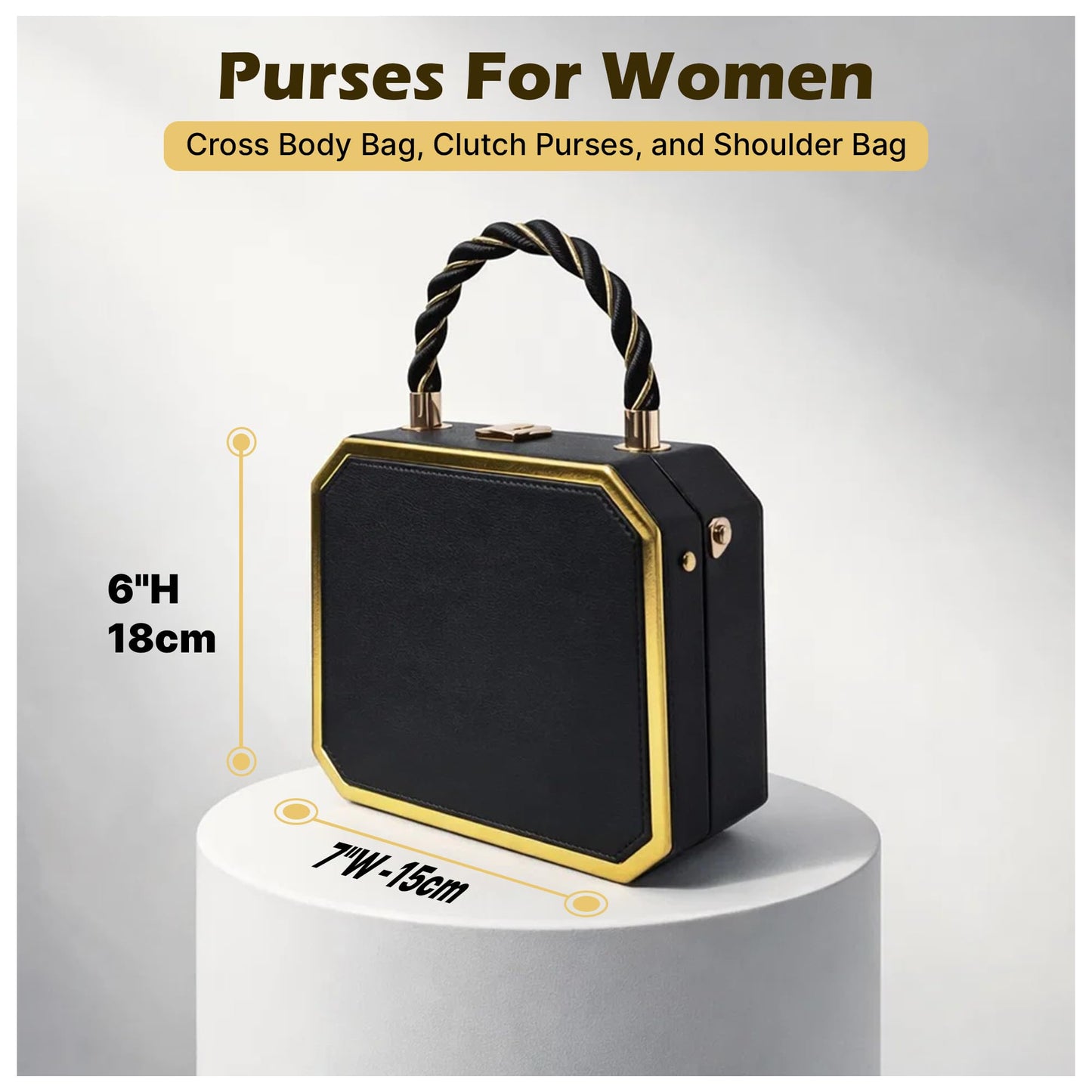 Purses For Women, Trendy Cross Body Bag For Woman, Shoulder Purse, Faux Leather Crossbody Bag, Top Handle Purses for Lady, Handbags - Clutch Evening Purse With Interchangeable Straps (Black)
