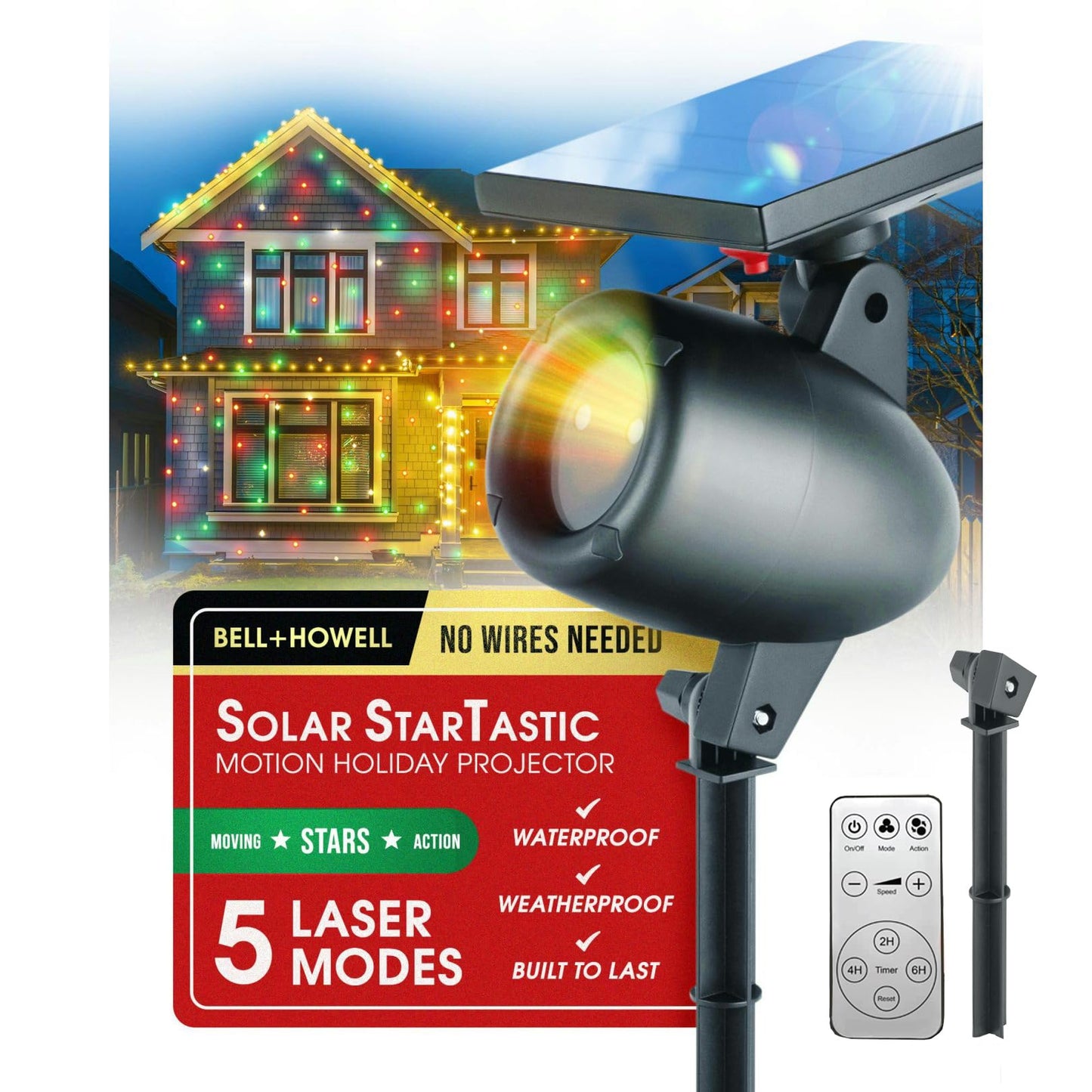 Outdoor Christmas Projector Laser Light, Solar Powered - STARTASTIC Christmas Lights, Covers 600 Sq Ft, Waterproof, Easy Installation, Auto-On, Wireless Remote Control, 5 Modes, House, Yard, Party