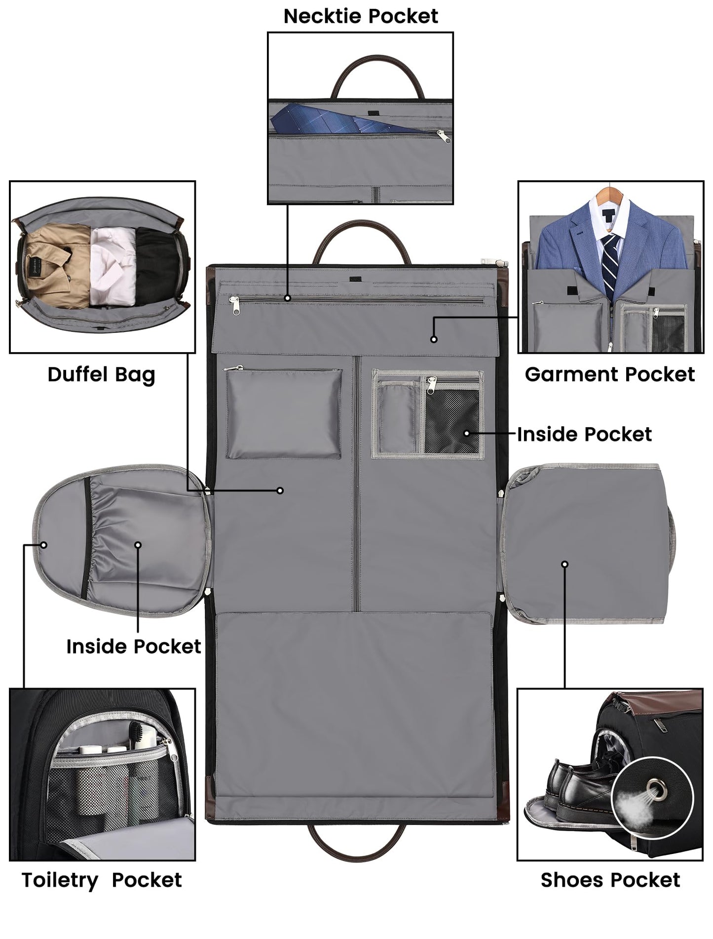 Jiefeike Garment Bags for Travel,Travel Garment Duffle Bag with Shoe Pouch for Men Women,Convertible Garment Bags for Travel Carry on 2 in 1 Hanging Suit Bag for Weekender Business Overnight