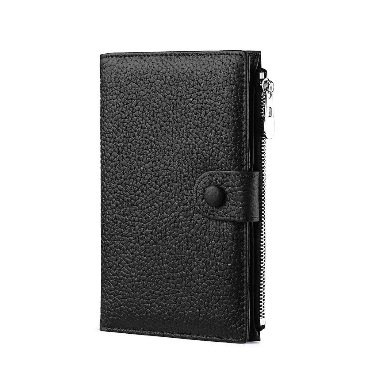 Genuine Leather Passport Holder for International Travel, RFID Blocking Compact Travel Wallet with Card Slots, Zipper Coin Pocket and SIM Slots, Slim Passport Cover Case, Black