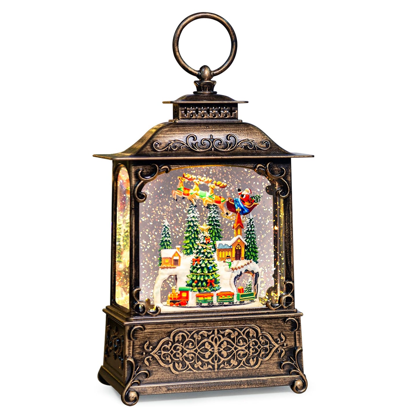 Christmas Snow Globes Lantern with Music, Winter Village Scene Snow Globes with Swirling Glitter Effects, USB/Battery Powered with 6-Hour Timer, Christmas Decorations
