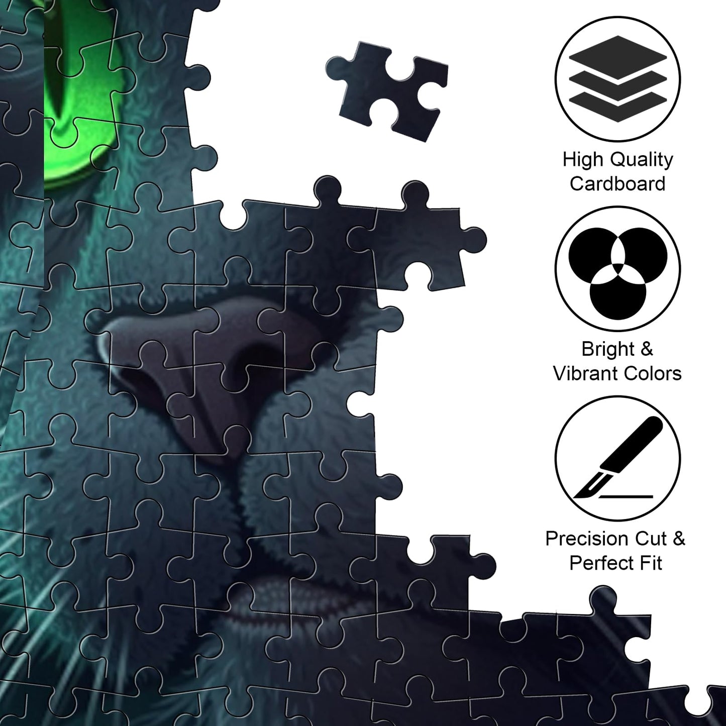 1000 Piece Jigsaw Puzzle, Magical Black Cat with Glowing Green Eyes