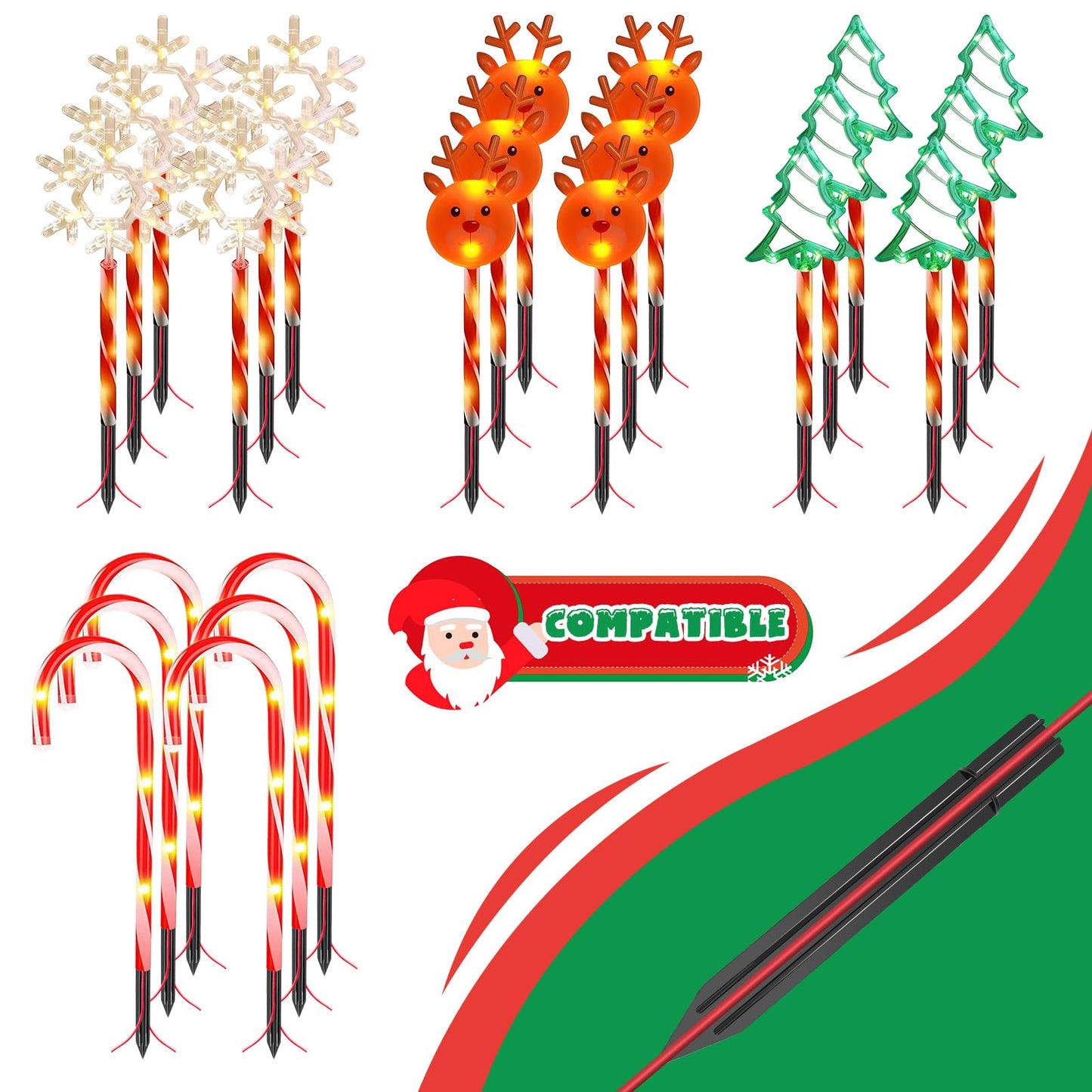 36PCS 0.6x6.05'' Replacement Stakes for Christmas Candy Cane Lights Plastic Pathway Light Spikes,Christmas Light Spike Replacer for Outdoor Candy Cane Lights Use on Path Walkway Lawn Garden