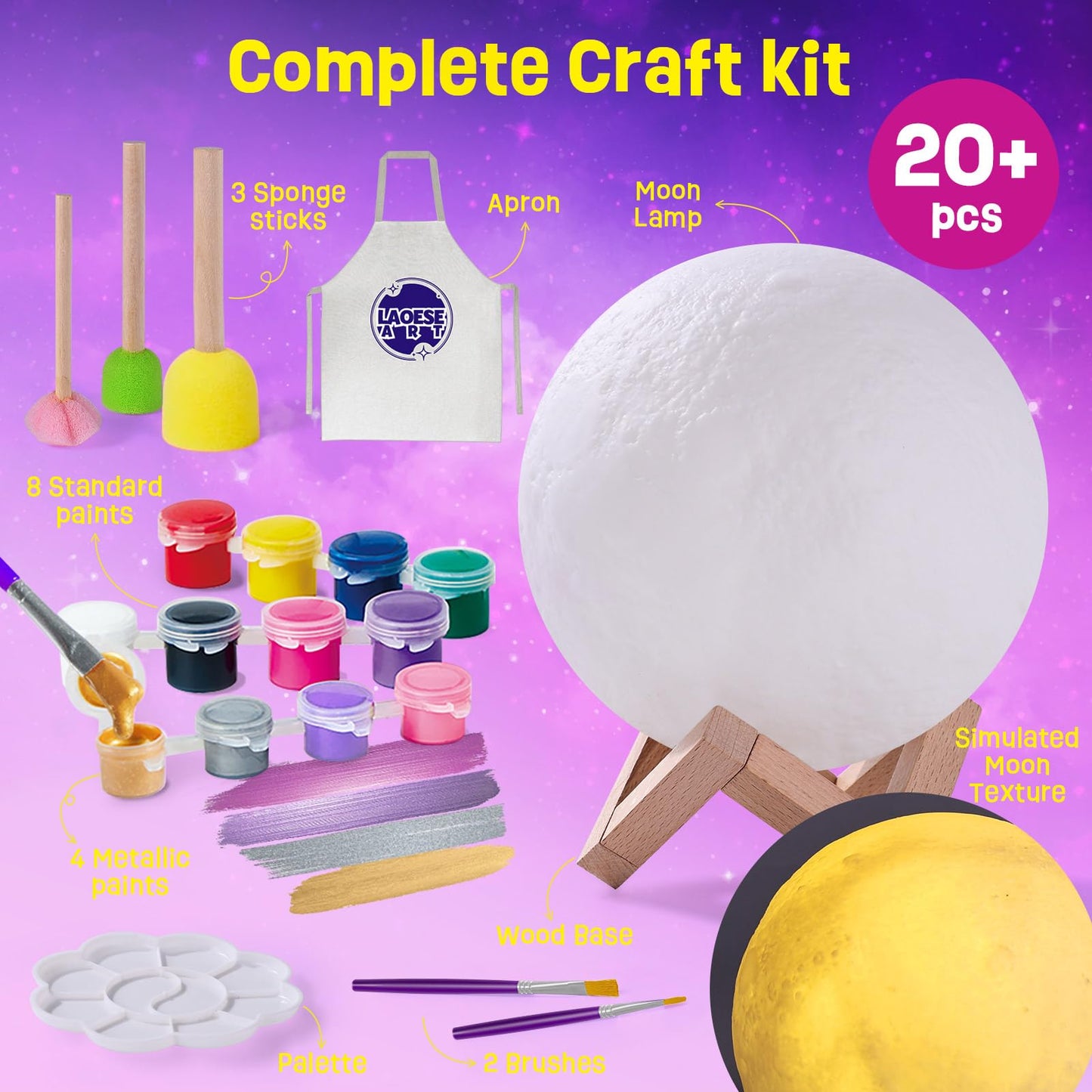 Paint Your Own Moon Lamp Kit, Cool Gifts DIY 3D Moon Night Light, Arts and Crafts for Kids Ages 8-12, Space Art Supplies Craft Kits, Girls Boys Birthday Easter Gifts for Kids Ages 3 4 5 6 7 8-12+