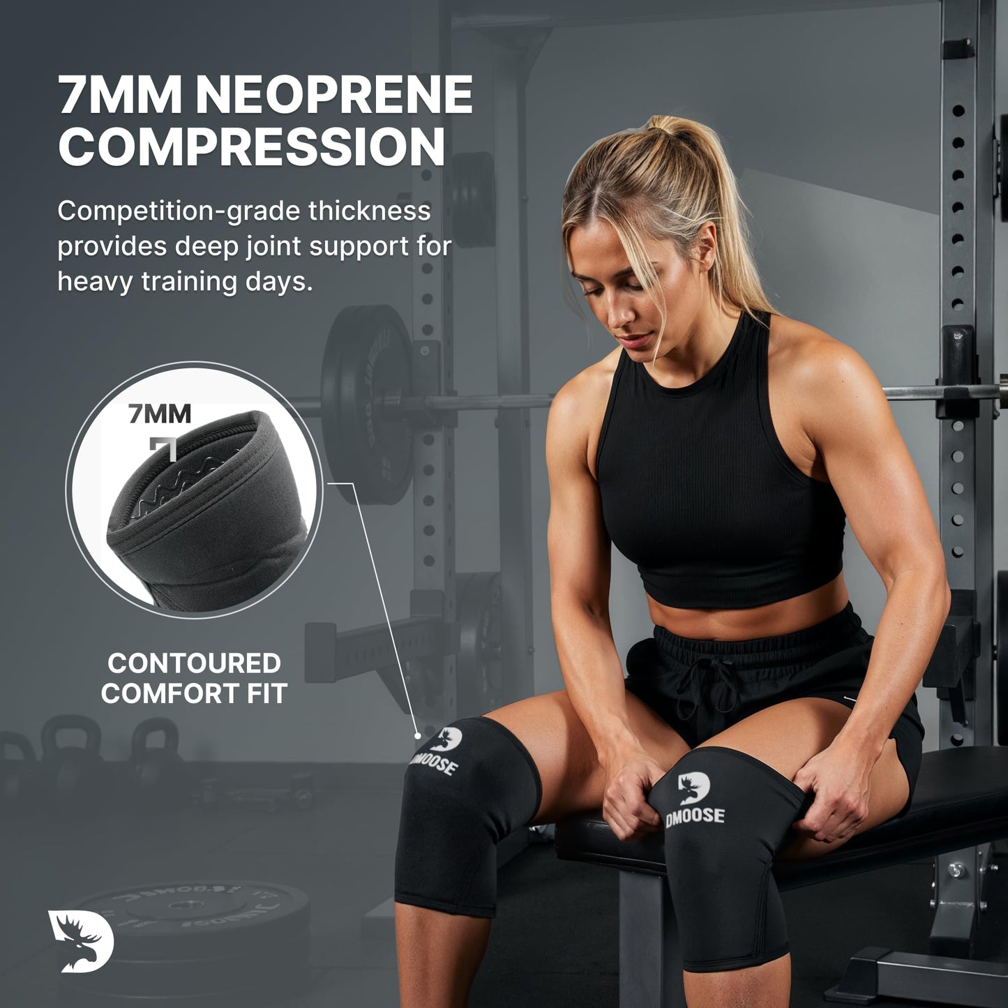 DMoose Fitness Knee Sleeves for Weightlifting (Pair) 78" Knee Wraps for Squats, Powerlifting & Joint Stability
