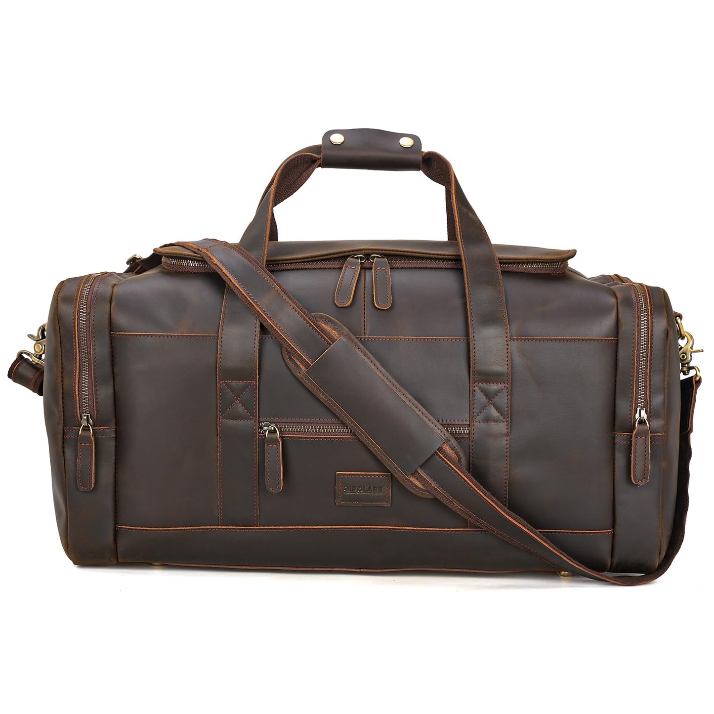 Polare 23" Full Grain Leather Travel Duffle Bag For Men 42L Duffel Bag Overnight Carry on Luggage Sport Weekender Bag