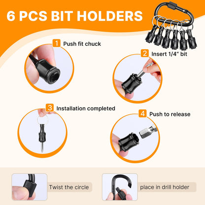 Sopclane 6PCS Keychain Bit Holder,Hex Drill Bit Holder for Impact Driver Drill Bit,Screwdriver Bit Holders for Tools and Gifts for Men,Black