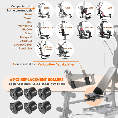 6-Pack Sliding Seat Rollers Replacement for Bowflex Home Gym, Compatible with Blaze, PR1000, Classic, Elite, Motivator 2, Sport & Ultimate 2 Models, Seat Rail Roller Wheels Kit