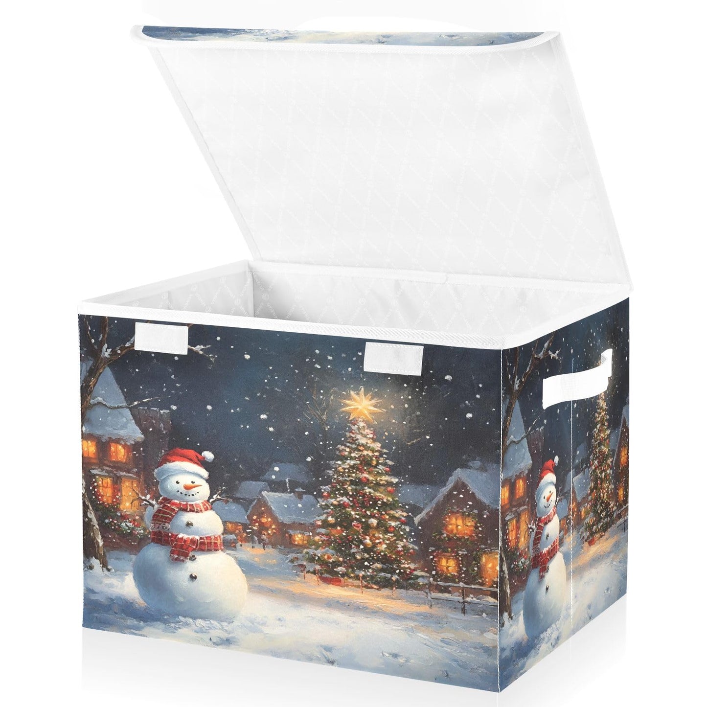 Bolaz Storage Bins with Lids and Handles,Snowman House Christmas Storage Box Storage Basket with Cover Collapsible Organizer Containers for Home Closet, Shelves