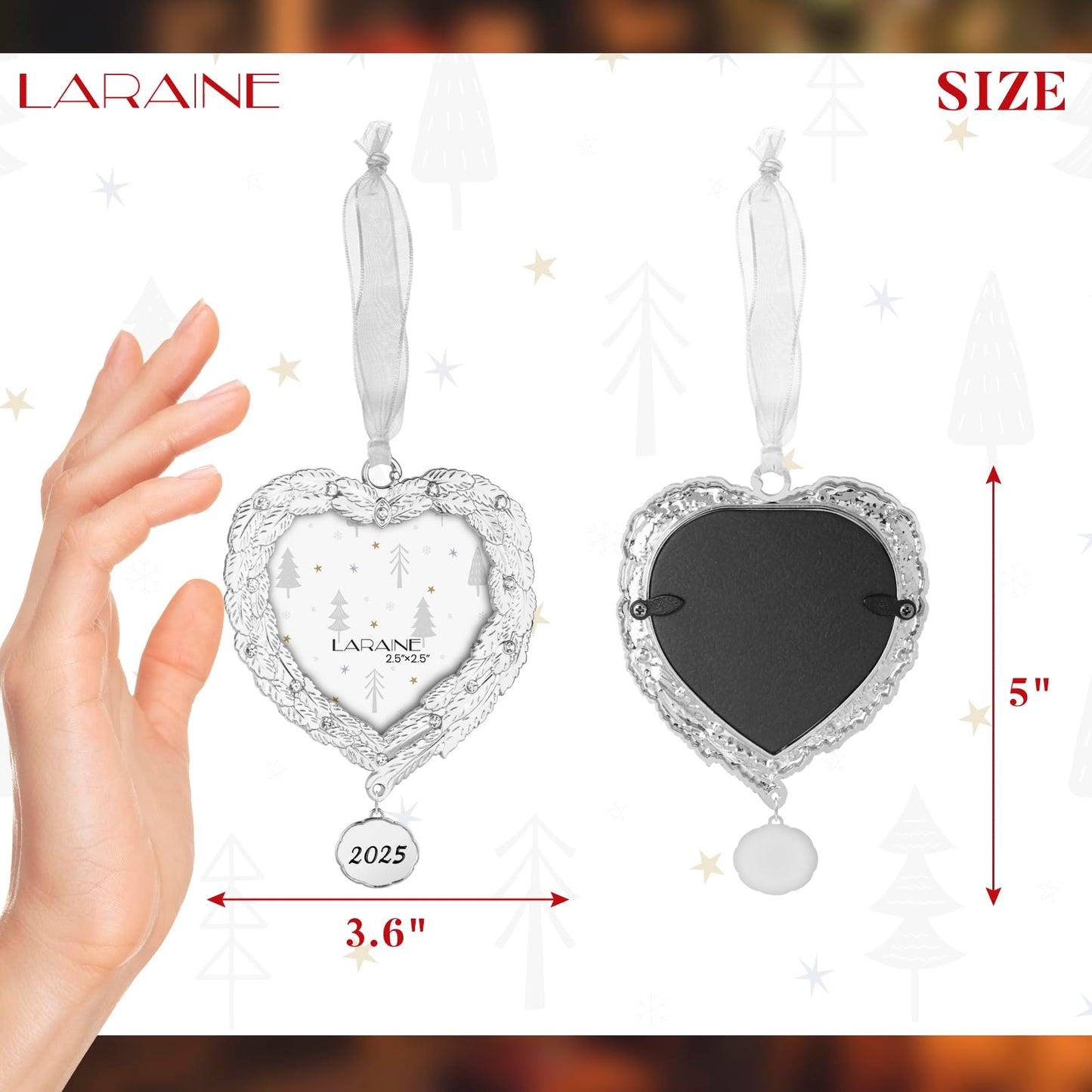 Laraine Christmas Tree Ornaments – Decorative Hanging 2025 Holiday Keepsake Gift Pendant with 2.5” Photo Frame Insert for Picture of Pet (Feather (2025))