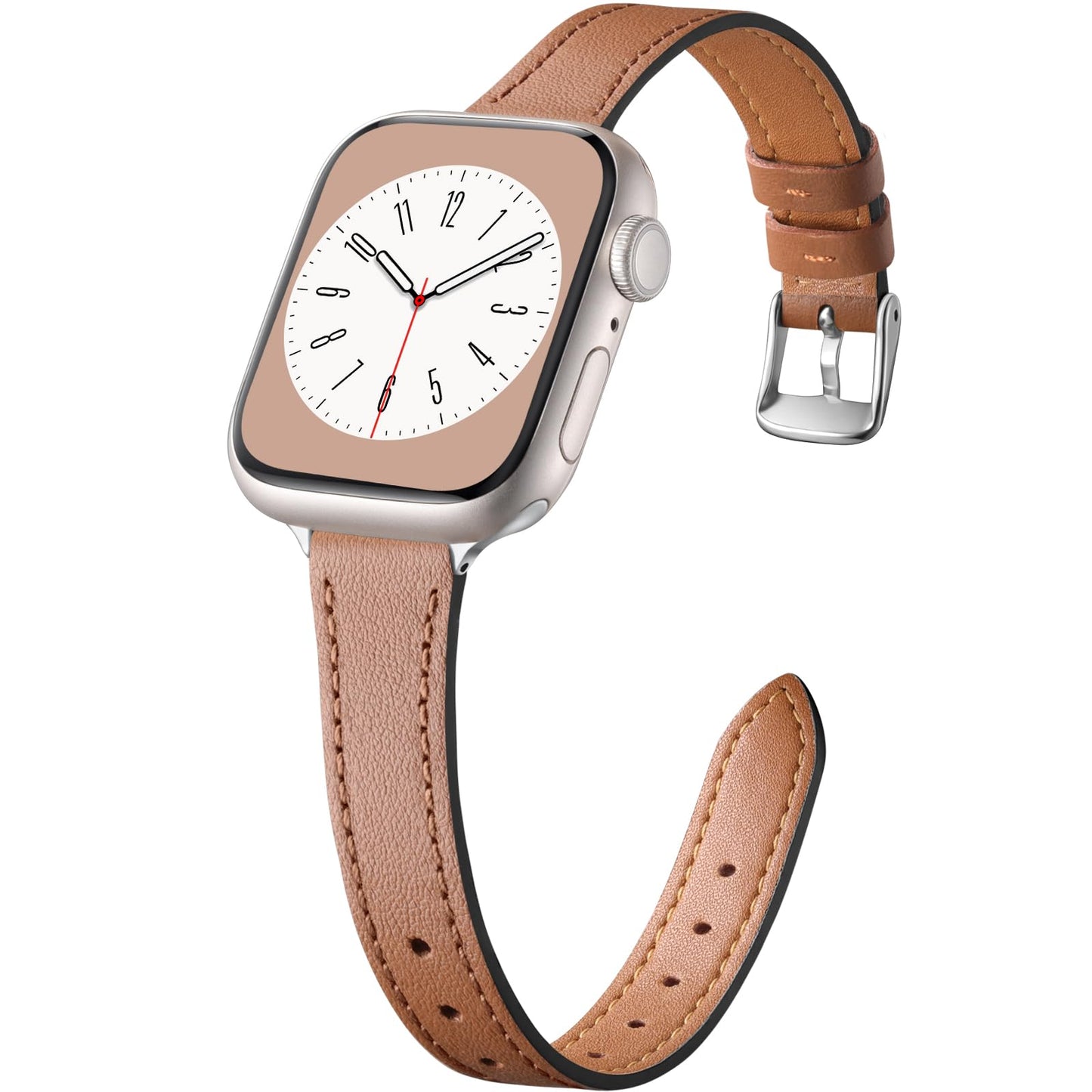 Charlam Compatible with Apple Watch Bands for Women 41mm 40mm 38mm 42mm 44mm 45mm, Top Grain Soft Leather Bands fit for Slim Wristband for iWatch SE, iWatch Series 11 10 9 8 7 6 5 4 3 2 1,Brown/Silver