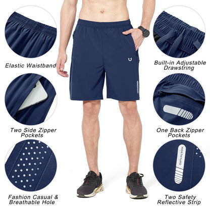 NORTHYARD Men's Athletic Running Shorts Gym Workout 7"/9"/5" Quick Dry Lightweight Sports Basketball Tennis 3 Zipper Pockets DARKBLUE L