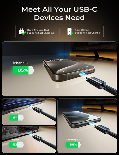 LISEN USB C Cable, 5-Pack [3.3/3.3/6.6/6.6/10FT] for iPhone 17 Charger Cord, 60W USB C to USB C Fast Charging Cable for iPhone 17 Air 16 15 Pro Max, Samsung Z Flip 7/S25/S24, Switch 2, iPad, MacBook