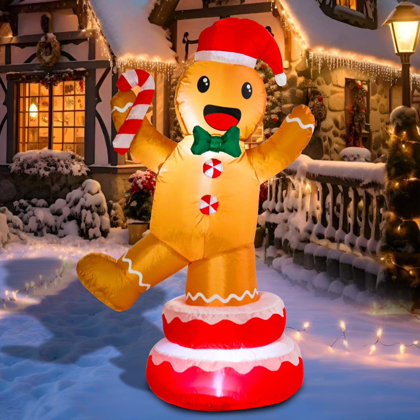 Christmas Inflatables Outdoor Decoration Inflatable Animated Rotating Gingerbread Man Giant Outdoor Indoor Blow Up LED Lighted Up Yard Lawn Garden Home Party Decor