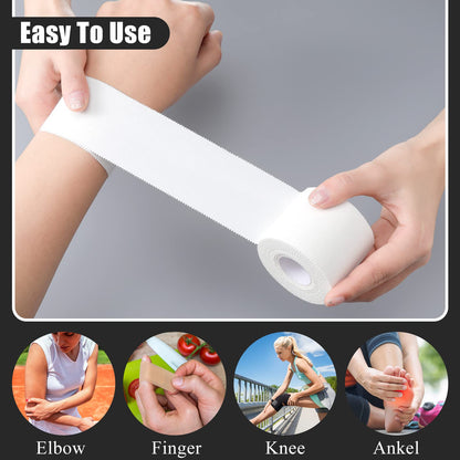 Hoolerry 12 Rolls 130 Yard 2 Inch Athletic Sports Tape White Pre Wrap Very Strong Easy Tear No Sticky Residue Tape for Fingers Ankles Wrist Injury Wrap, Bat Climbing Football Baseball Hockey Soccer