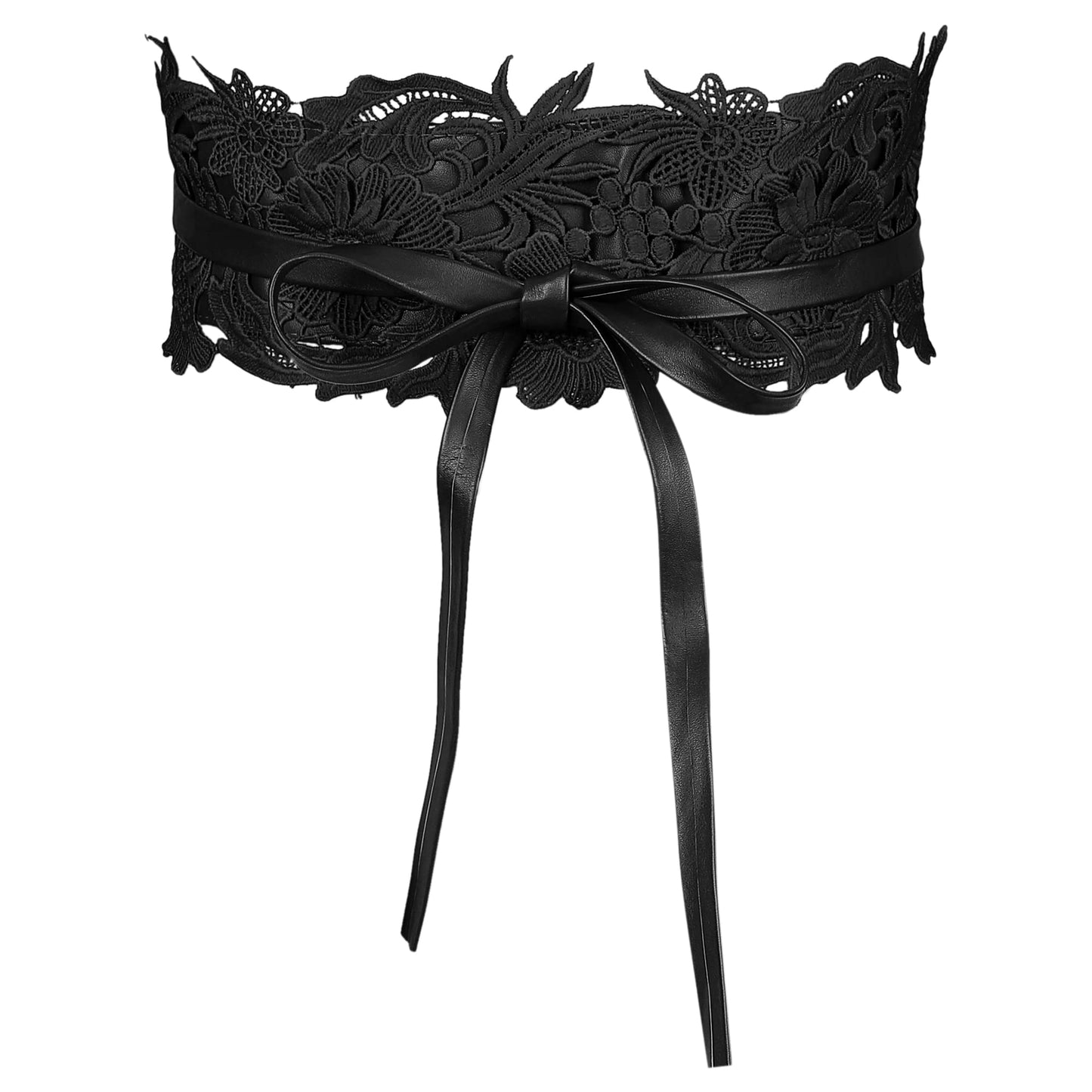 Allegra K Womens Lace Wide Waist Belt Wrap Around Obi Corset Cinch Belts Bowknot 65-80cm/25.59-31.50" Black